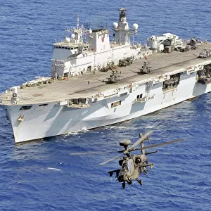 Apache Helicopter Takes off from HMS Ocean During Operation Ellamy
