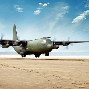 C-130 Mk3 Hercules Transport Aircraft landing at Saunton Sands air strip