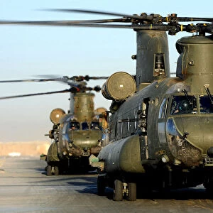 Chinook Helicopters Preparing for Take Off from Camp Bastion Airfield, Afghanistan