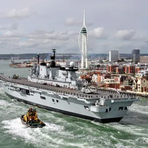 Royal Navy Aircraft Carrier HMS Illustrious Returns To Portsmouth Folllowing Refit