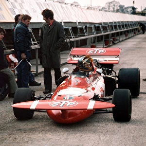1971 Formula One Testing: Ronnie Peterson, in the pit lane at the launch, portrait