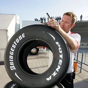 Formula One Testing: Bridgestone slick tyres are marked ready for use by Ferrari