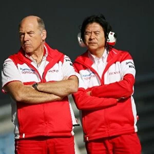 Formula One Testing: Gerd Pfeiffer Toyota Test Team Manager and Norotoshi Arai Toyota Director of Technical Co-Ordination