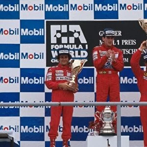 Formula One World Championship: Alain Prost 2nd place. Winner Ayrton Senna. 3rd place Nigel Mansell