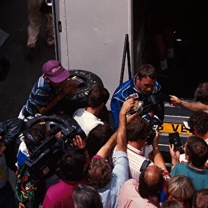 Formula One World Championship: Race winner Nigel Mansell is questioned by the worlds media