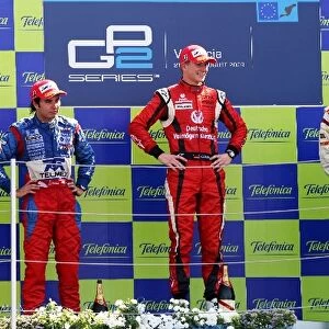 GP2 Series: The podium: Sergio Perez Telmex Arden International, second; Nico Hulkenberg ART Grand Prix, race winner; Vitaly Petrov Barwa Addax Team