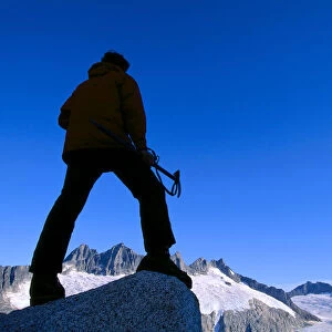 Alaska, Juneau, Ice Field, Mendenhall Glacier, Hiker / Climber Takes In View