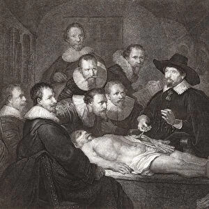 The Anatomy Lesson of Dr. Nicolaes Tulp. An engraving by Johannes Pieter de Frey, after the painting by Rembrandt