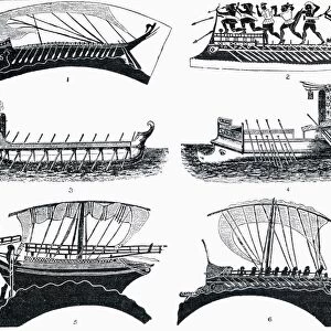 Ancient Greek And Roman Ships Which Sailed The Mediterranean. 1. Greek Bireme. 2. Greek Unireme. 3 And 4. Roman Galleys From About 100Ad. 5 And 6. Greek Merchant Ships Of Around 500Bc. From The Book Harmsworth History Of The World Published 1908
