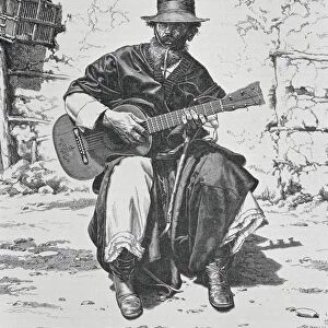 Argentina Gaucho Playing The Guitar Mid 19Th Century Engraving