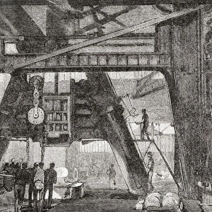 The Big Hammer giving a blow of 3, 000 tons, used for heavy forging work in the Armstrong Whitworth, Elswick works, Newcastle on Tyne, England, founded in 1847 by engineer William George Armstrong. From Great Engineers, published c. 1890