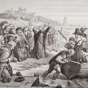Departure Of The Pilgrim Fathers From Delft Haven, July 1620. Engraved By T. Bauer After C. W. Cope. From The Book "Illustrations Of English And Scottish History"Volume 1
