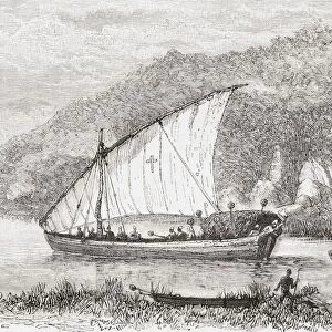 A Dhow On The Congo River In The 19Th Century. From The Book Africa Pintoresca Published 1888