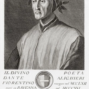 Durante degli Alighieri, aka Dante Alighieri or simply Dante, 1265 -1321. Italian poet. Author of the Divine Comedy. After an 18th century print by Francesco Allegrini