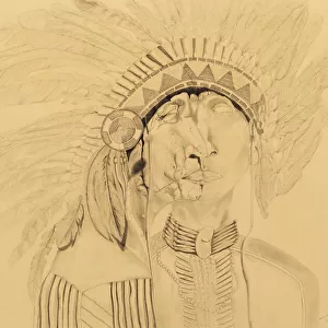 Graphite drawing of Aboriginal elder with headdress