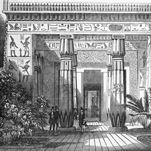 The Illustrated London News Etching From 1854. The Crystal Palace, Egyptian Court, entrance To The Tomb Of Beni Hassan