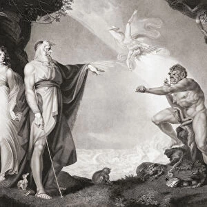 Illustration for William Shakespeares play The Tempest, Act I, Scene II. From an 18th century engraving by John Simon after a work by Henry Fuseli