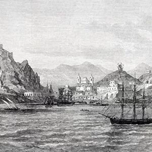 Insurgent Ship Visiting Aguilas Murcia Province Spain With Requisitions During 3Rd Carlist War From Illustrated London News October 4 1873