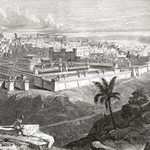 Jerusalem in the time of Jesus Christ, showing the Temple as restored by Herod the Great. From Cassells Illustrated Universal History, published 1883