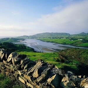 Killybegs, Co Donegal, Ireland; Stone Wall With Landscape And Town Below