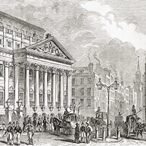 Mansion House, London, England, seen here in the early 19th century. It is the official residence of the Lord Mayor of London. From Old England: A Pictorial Museum, published 1847