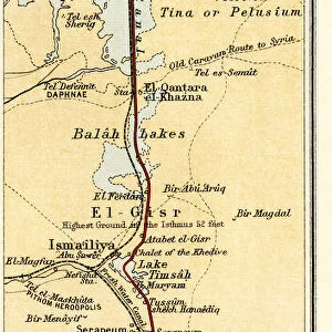 Map showing the Suez Canal, a man-made sea-level waterway in Egypt, which connects the Mediterranean Sea to the Red Sea through the Isthmus of Suez. From The Business Encyclopaedia and Legal Adviser, published 1907