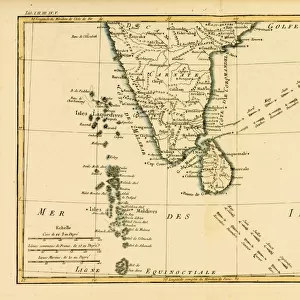 Map Of Southern India, Circa. 1760. From "Atlas De Toutes Les Parties Connues Du Globe Terrestre "By Cartographer Rigobert Bonne. Published Geneva Circa. 1760