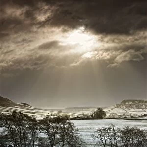 North Yorkshire, England; Sun Shining Over Sepia-Toned Winter Landscape