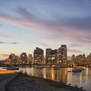 Panoramic Of Sunset Over False Creek And City Skyline; Vancouver British Columbia Canada