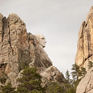 The profile of President George Washington is visible on Mount Rushmore