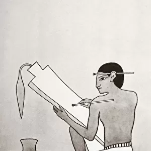A scribe in ancient Egypt. From a contemporary print, c. 1935