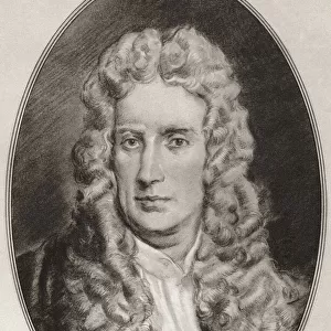 Sir Isaac Newton, 1642 - 1726 / 27. English mathematician, astronomer, theologian, author, physicist and natural philosopher. Illustration by Gordon Ross, American artist and illustrator (1873-1946), from Living Biographies of Famous Men