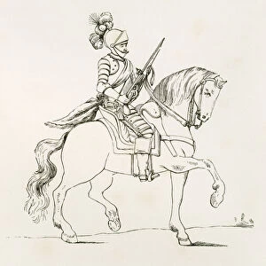 "Span Your Pistol". 17Th Century Cuirassier At Pistol Excerise. From The British Army: Its Origins, Progress And Equipment, Published 1868