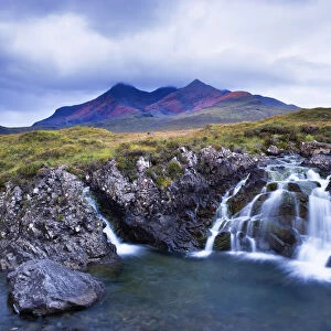 Sunrise Over Mountains and Waterfall, Cuillin Hills, Isle of Skye, Inner Hebrides, Scotland