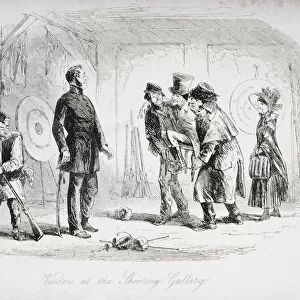 Visitors At The Shooting Gallery. Illustration By Phiz (Hablot Knight Browne) 1815-1882. From The Book Bleak House By Charles Dickens. Published London 1853
