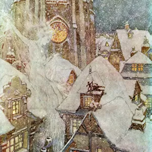 Many A Winters Night She Flies Through The Streets And Peeps In At The Windows, And Then The Ice Freezes On The Panes Into Wonderful Patterns Like Flowers. Illustration By Edmund Dulac For The Snow Queen. From Stories From Hans Andersen, Published 1938
