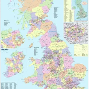 British Isles Counties, Districts and Unitary Authorities Print Map British Isles Counties, Districts and Unitary Authorities Print Map