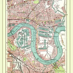 1908 Colour Print of The Isle of Dogs and Greenwich 1908 Colour Print of The Isle of Dogs and Greenwich