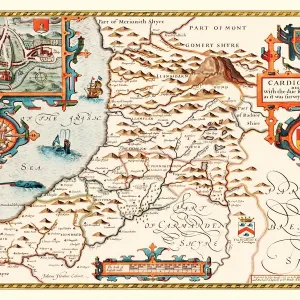 Old County Map of Cardiganshire 1611 Print Old County Map of Cardiganshire 1611 Print