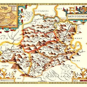 Old County Map of Montgomeryshire 1611 Print Old County Map of Montgomeryshire 1611 Print