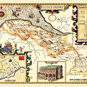 Old County Map of Flintshire 1611 by John Speed