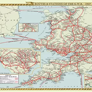 Old Map of the Routes and Stations of the Great Western Railway 1927