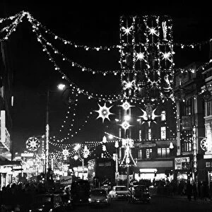 1967 Christmas lights display in Church Street, Liverpool, Merseyside. 24th November 1967