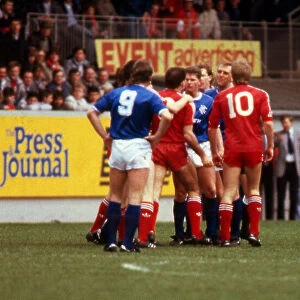 Aberdeen versus Rangers Premier Players argue as Graeme Souness is sent off May 1987