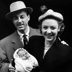 Actress Joy Nichols with her husband and baby March 1952