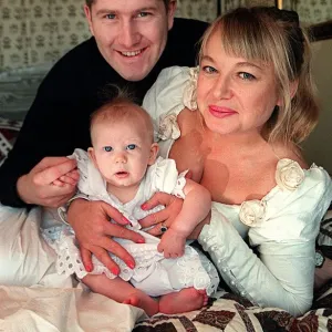 Actress Nicola Duffett with husband Ian Henderson 1995 and baby at home