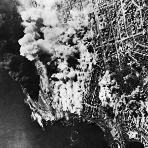 Aerial view of Catania being bombed during Second World War. 20th July 1943