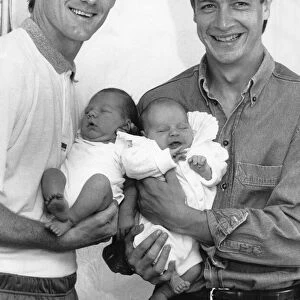 Allan Evans with his son Ashley and Stuart Gray with son Jack Anderson who were born
