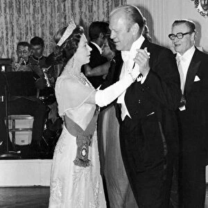 American President Gerald Ford dances with Queen Elizabeth II during a White House state