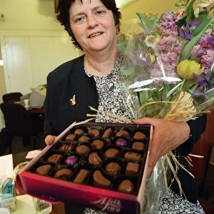 Ann Widdecombe MP in her Parliament office with chocolates